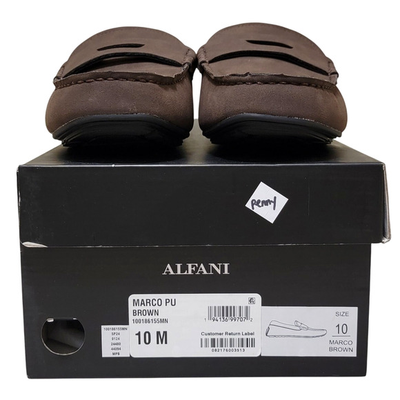 Alfani Men Slip On Moc Toe Penny Loafers Marco Size US 10M Brown Faux Suede - Picture 4 of 4